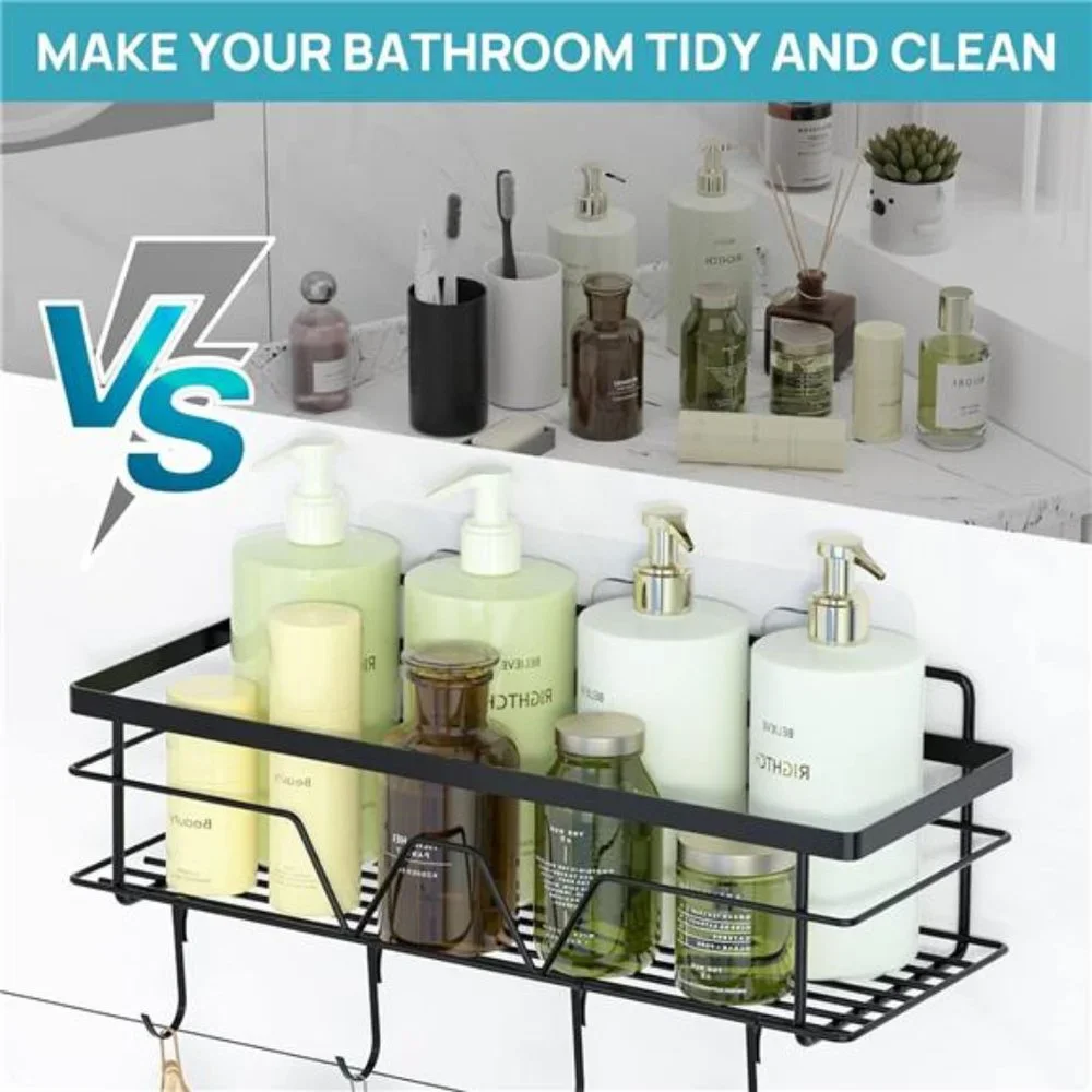 5 Pack Shower Caddy Shelves Organizer with 4 Hooks, Self Adhesive Rack Storage
